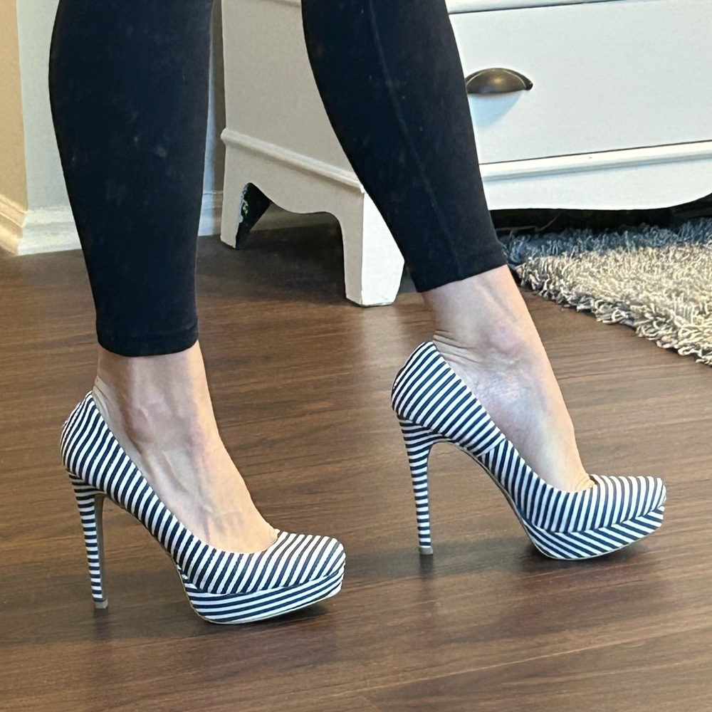 Navy Blue and White striped shoes!